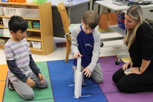 Third graders at Fayetteville Elementary build structures out of paper for an engineering challenge.