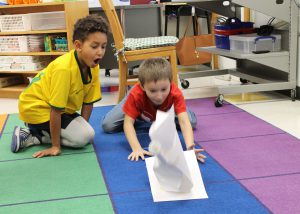 Third graders at Fayetteville Elementary build structures out of paper for an engineering challenge.