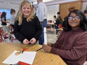 Third graders at Fayetteville Elementary build structures out of paper for an engineering challenge.