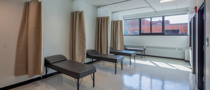 recovery couches lined up in the new high school nurse's office