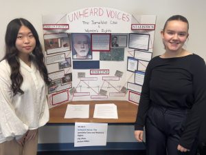 Jordan Miller and Lily Zhou won first place in the CNY History Day Competition for "Unheard Voices: The Jamelske Case and Women's Rights."